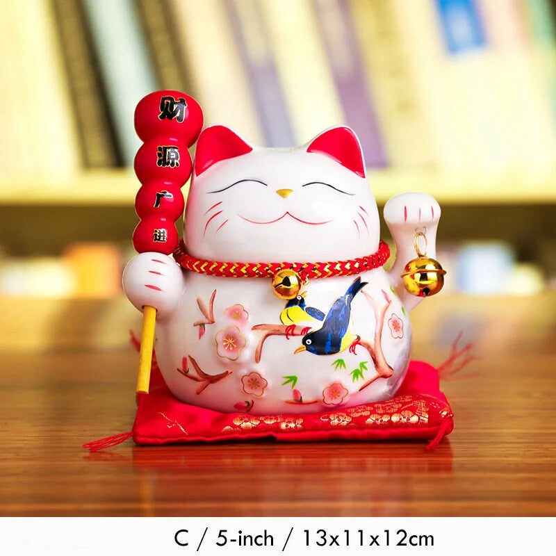 5 Inch Maneki Neko Lucky Cat Ornament Ceramic Figurine Home Office Desk Decor