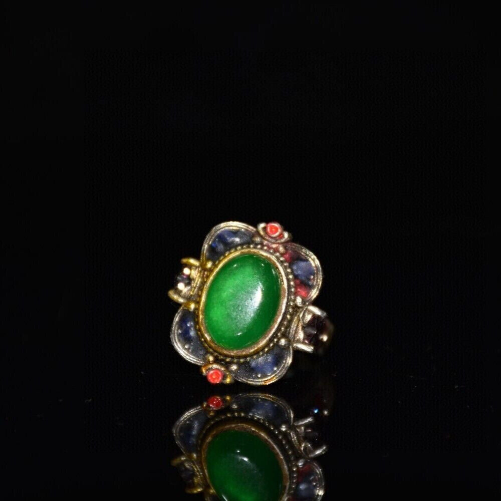White copper inlaid jade ruby painted square ring ornaments