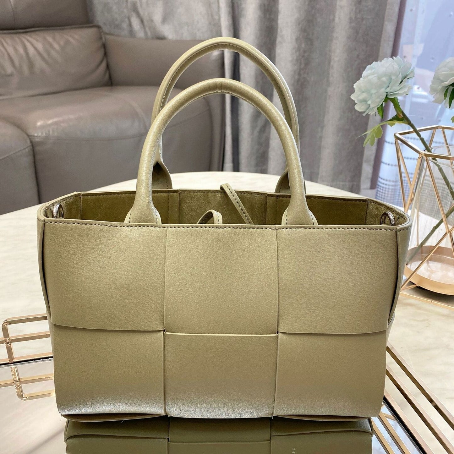 Small Woven Real Leather Tote Handbag Basket Fashion Purse Shoulder Bag w/ Strap