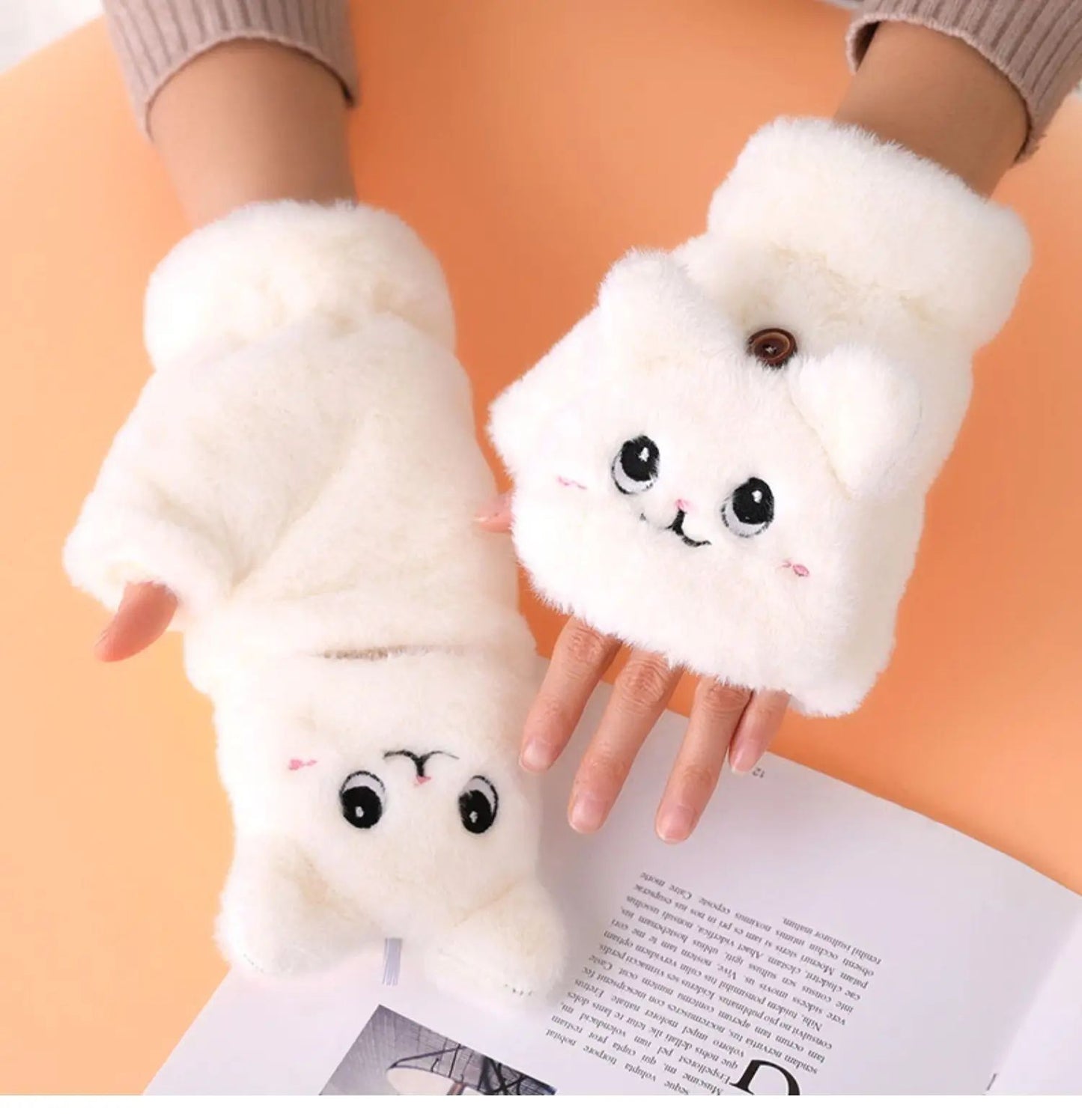Women Winter Gloves Coral Fleece Half-Finger Style Plush Warm Soft Thick Mittens