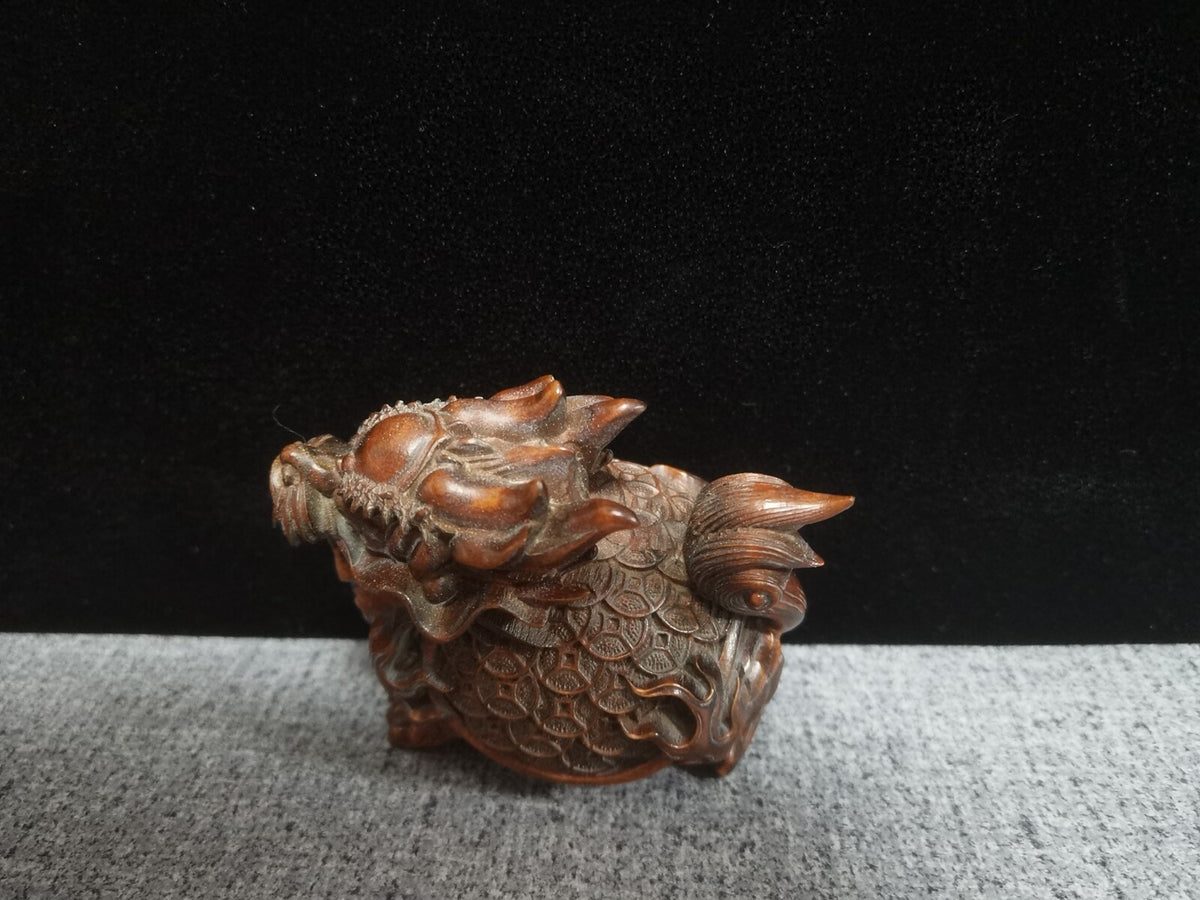 Excellent Chinese Boxwood Carved Dragon Turtle Statue Collection Sculpture Art