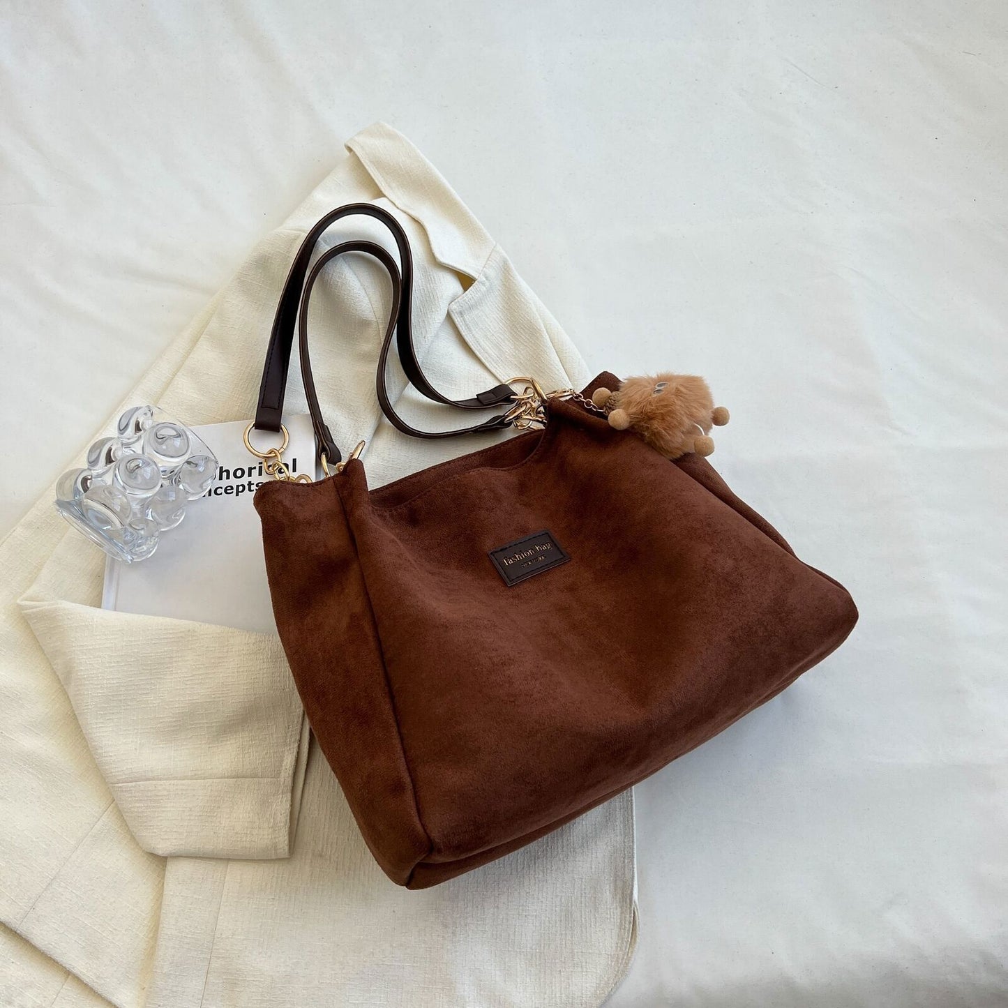 Suede Handbags Women Winter Warm Bag Office Tote Shoulder Bag Ladies