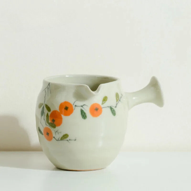 Hand Painted Persimmon Side Handle Tea Pitcher Justice Cup Teapot for Tea Cups