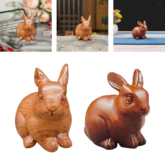 Rabbit Statue Decor Wood Rabbit Figurine Hand Carving Statue for Outdoor