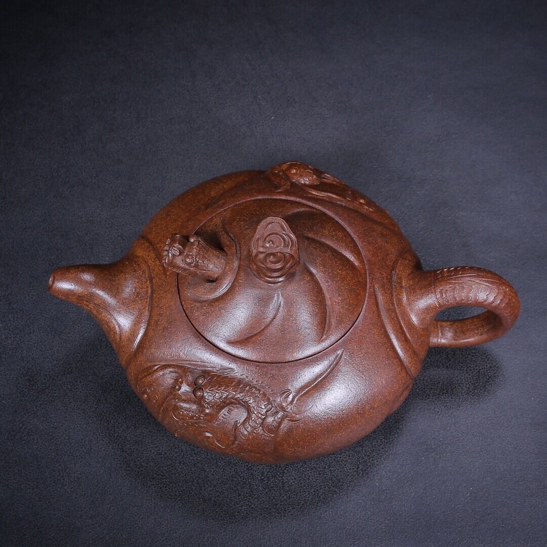 Chinese Yixing Zisha Clay Handmade Exquisite Teapot (鱼化龙 底款:朱可心)