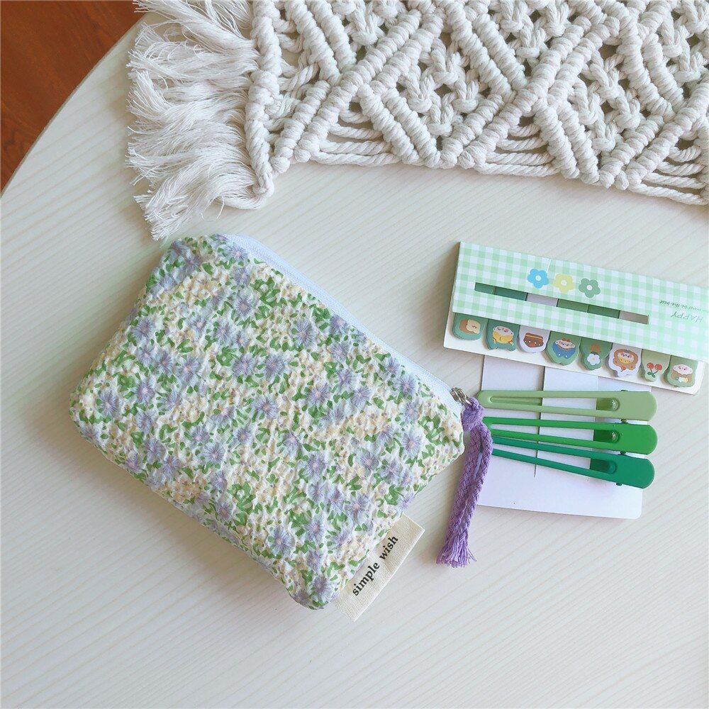 Small Cosmetic Make Up Bag Cotton Floral Organizer Bag Women Lipstick Case Purse