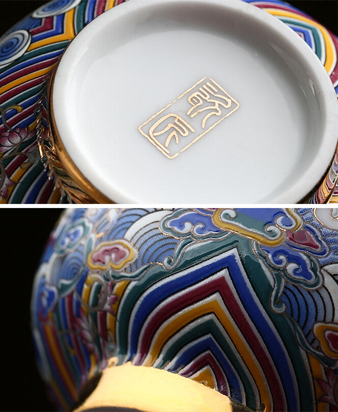 Boutique Gaiwan Porcelain Tureen Handpainted Cup Bowl Holder Cup Saucer With Lid