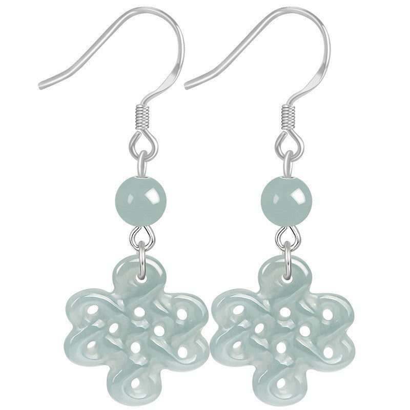 Natural Grade A Jade Jadeite Chinese Style Classical Knot Earrings Fashion Gift