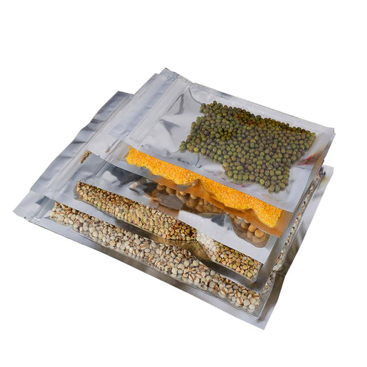 Many Different Sizes for 100 Flat Clear/Silver Foil Mylar Zip Lock Bags