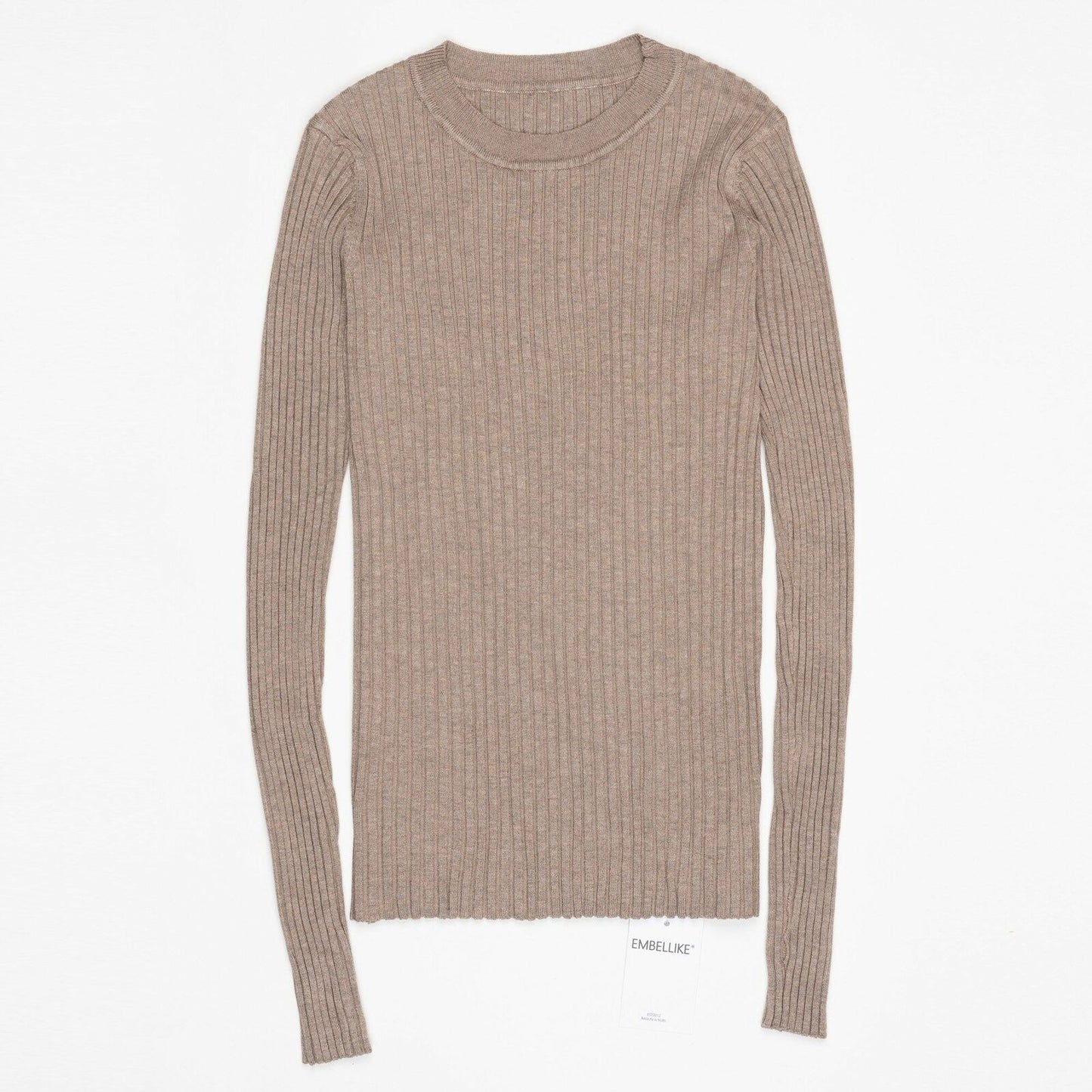Women Sweater Pullover Basic Ribbed Cotton Top Knitted Solid Crew Neck Thumb