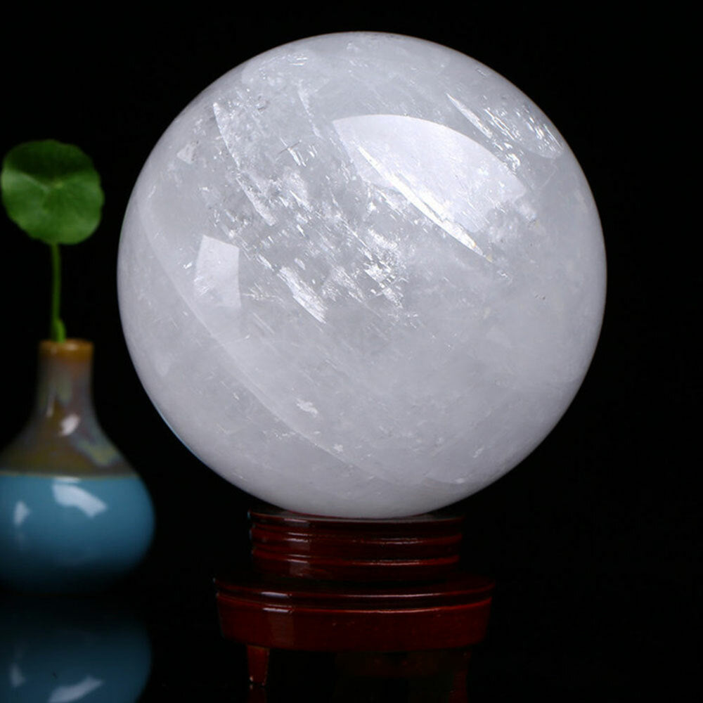 50mm Calcite Ball Natural White Quartz Crystal Sphere Healing Home Decor +Stand