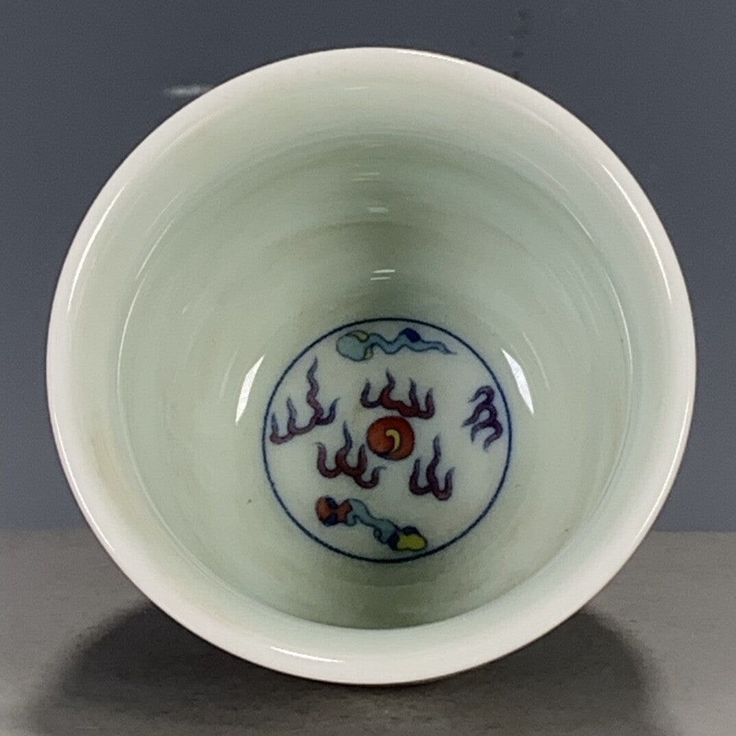 Chinese Ming Chenghua Blue & White Doucai Porcelain Dragon Phoenix Teacup 3.15"