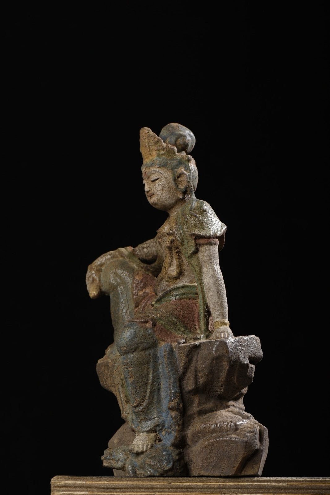 Chinese Antique Old Wood Carving Kwan-yin Statue Painted Sculpture Buddha Statue