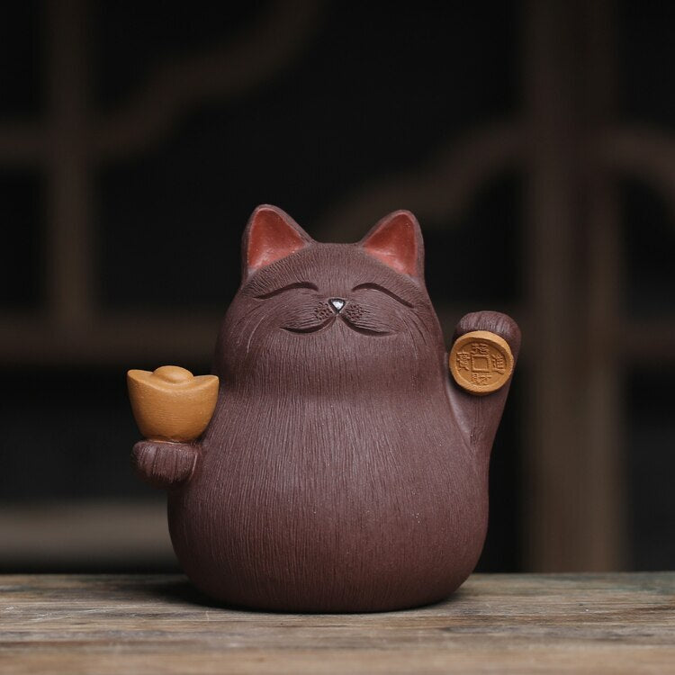 Zisha Teapets From Yixing Lucky Cat Chinese Tea Set Decoration