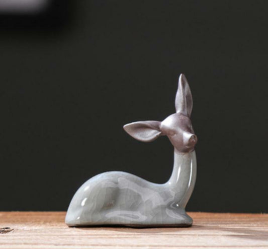 2.3" Chinese Ge Kiln Porcelain Ceramics Lovable Deerlet Figurine Statue Statues