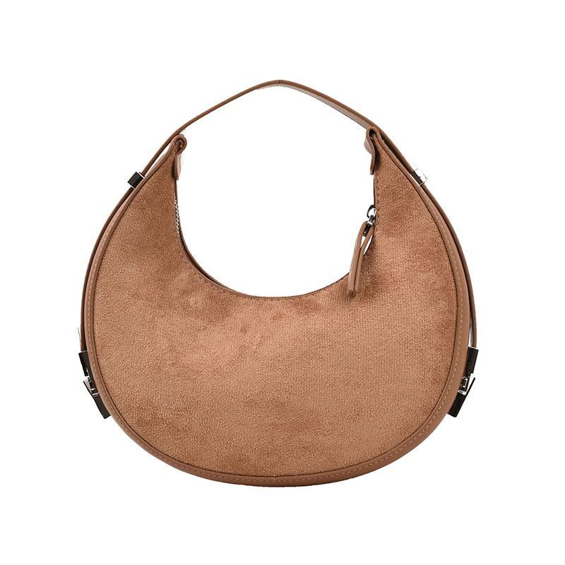 Brushed Fabric Handbag Half Moon Shoulder Bag Dumpling Shape Zipper Purse 1 Pc