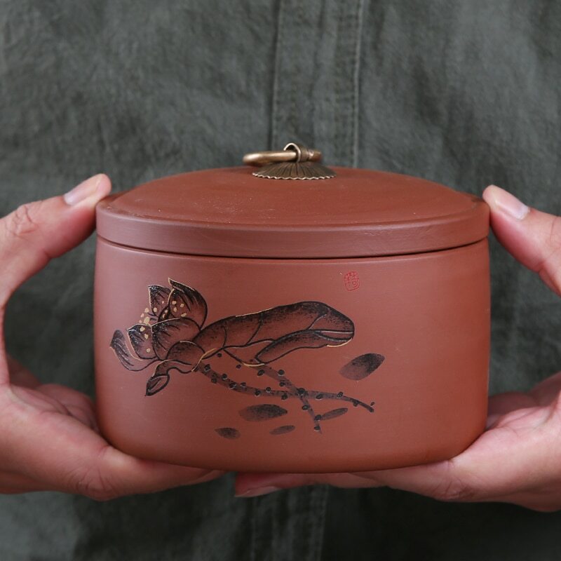 1pc Tradition Retro Purple Sand Tea Caddy Puer Tea Storage Tanks Sealed Tea Jar