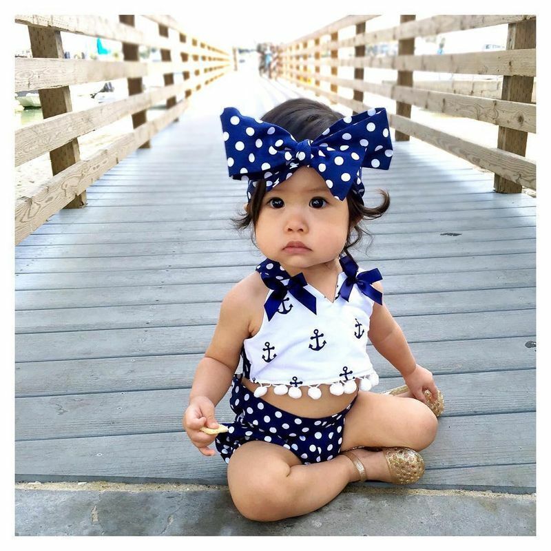 Baby Girls Toddler Infant Clothes Tops Shirts Polka Dot Briefs Head Outfits Set