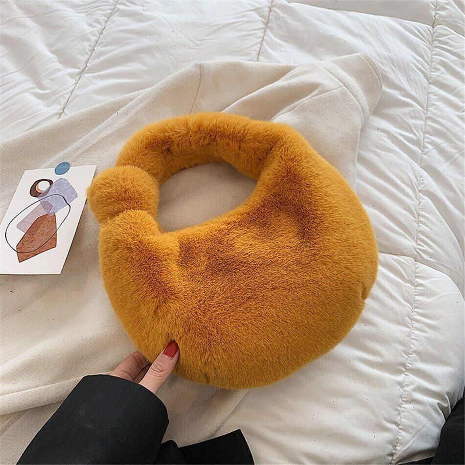 Fur Women's Bag Warm Plush Wrist Bags Women Handle Clutch Cute Ladies