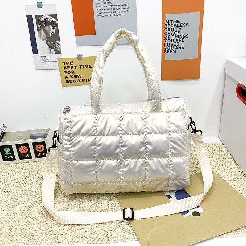 Large Shoulder Bag Waterproof Nylon Purse Pad Cotton Feather Down Shoulder Bag