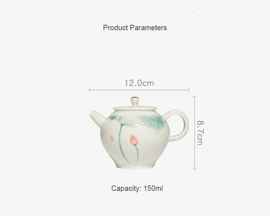 150ml Porcelain Hand Painted Lotus Pattern Teapot Chinese Kung Fu Drinkware