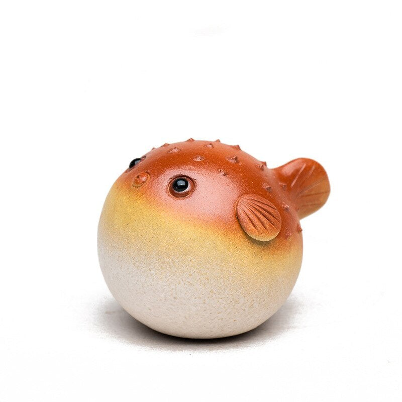 1pc Purple Clay Tea Pet Handmade Pufferfish Statue Ornaments Sculpture Crafts