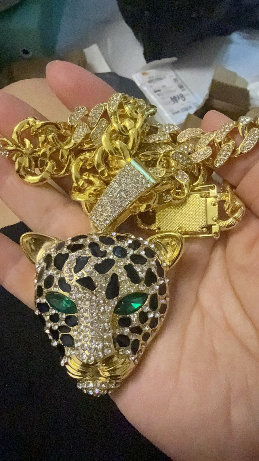 Gold Leopard Head Cuban Chain Iced Out Hip Hop Gothic Rapper Necklace