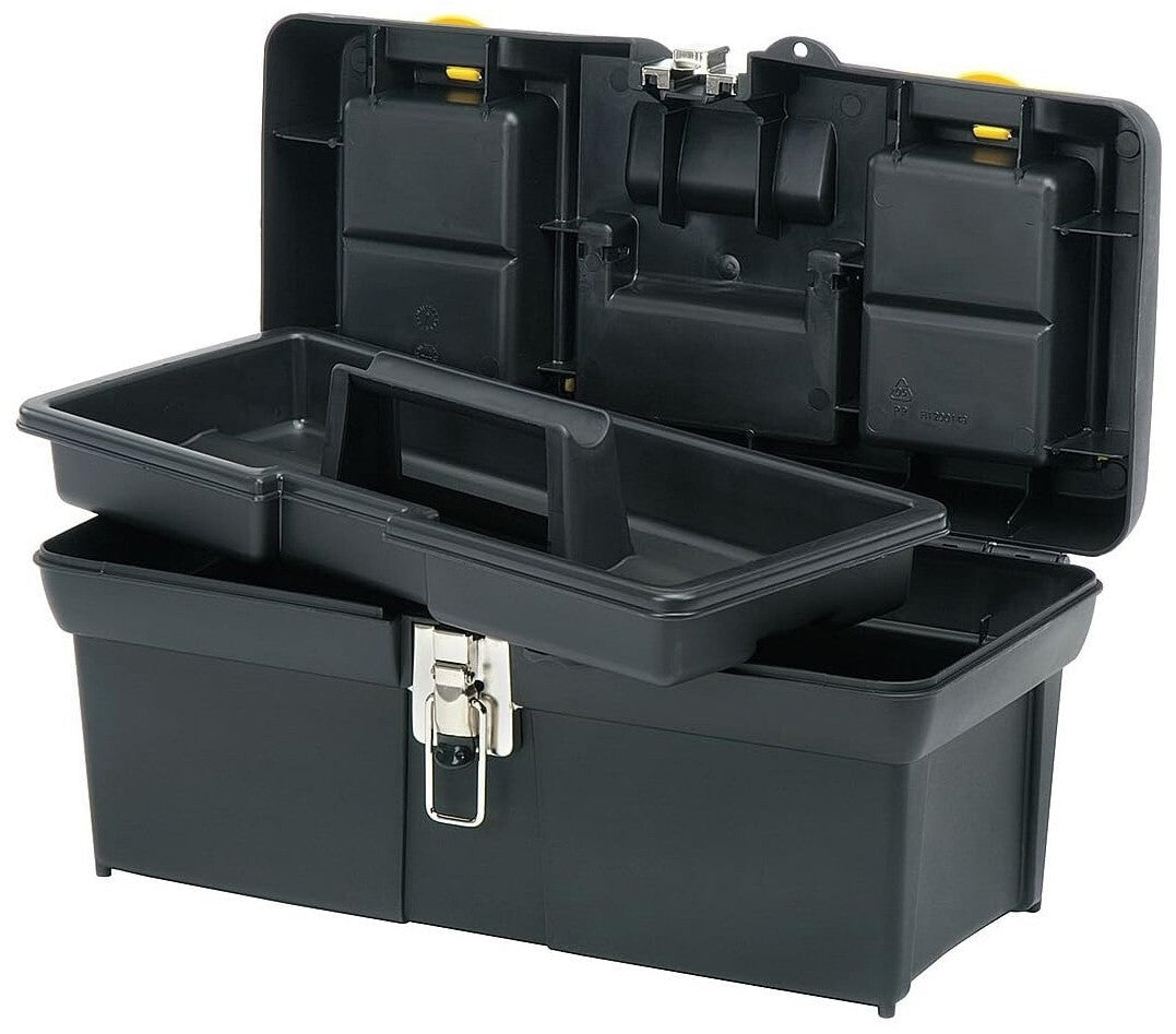 Stanley 16" Tool Box with Tray, Handle, Pad Lock Eye (Padlock not included)
