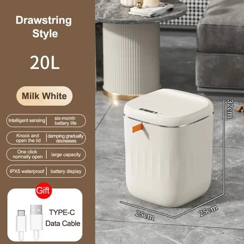 Smart Bathroom Trash Can Automatic Bagging Electronic Trash White Touchless 15L