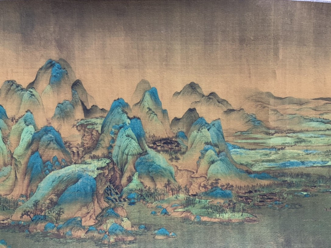 Vintage Antique Chinese Scroll Painting Thousand Li Rivers Mountains Xuan Paper