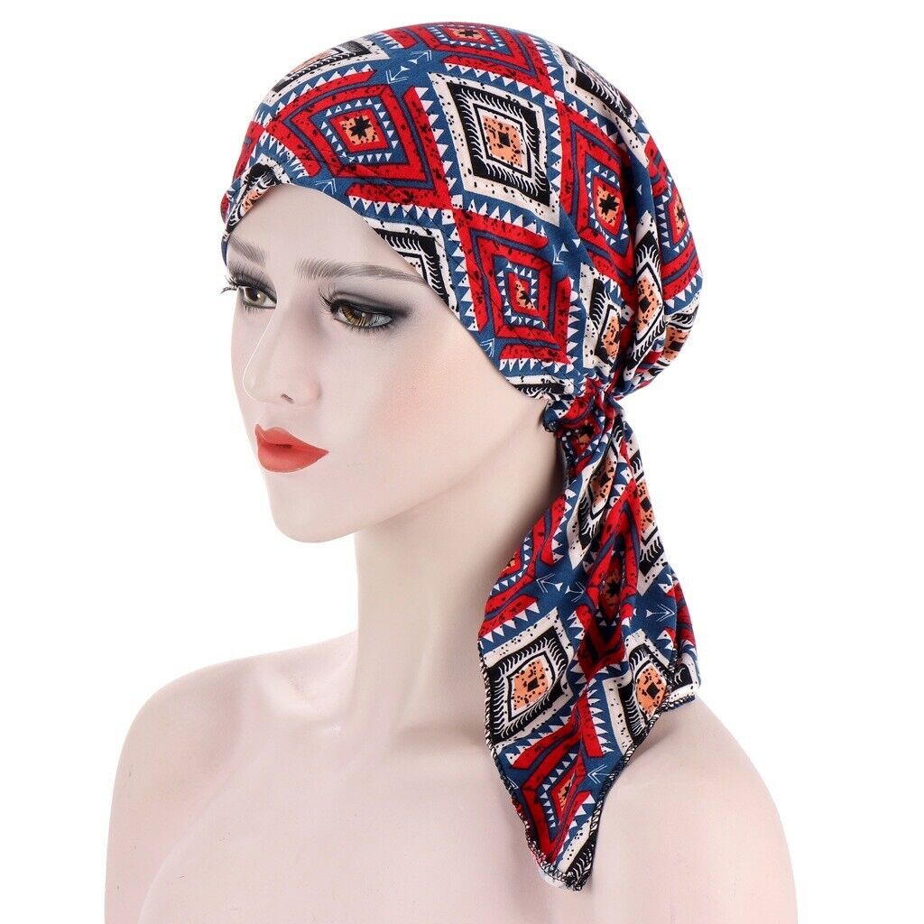 Women's Cancer Hat Chemo Cap Muslim Flower Print HeadWrap Long Head Scarf Turban