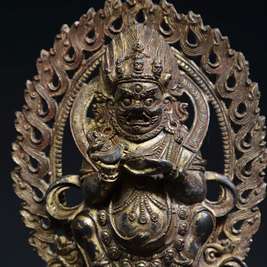 6.3" China Old Tibet Tibetan Buddhism temple Bronze gilt Mahakala Buddha statue