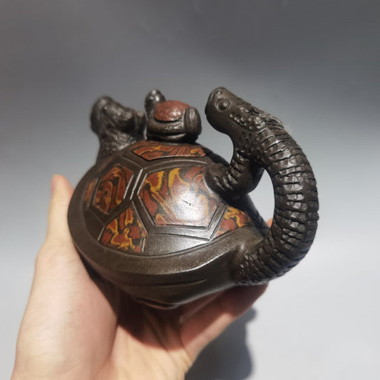 Chinese Yixing Zisha Clay Handmade Exquisite dragon trutle statue Teapot 102552