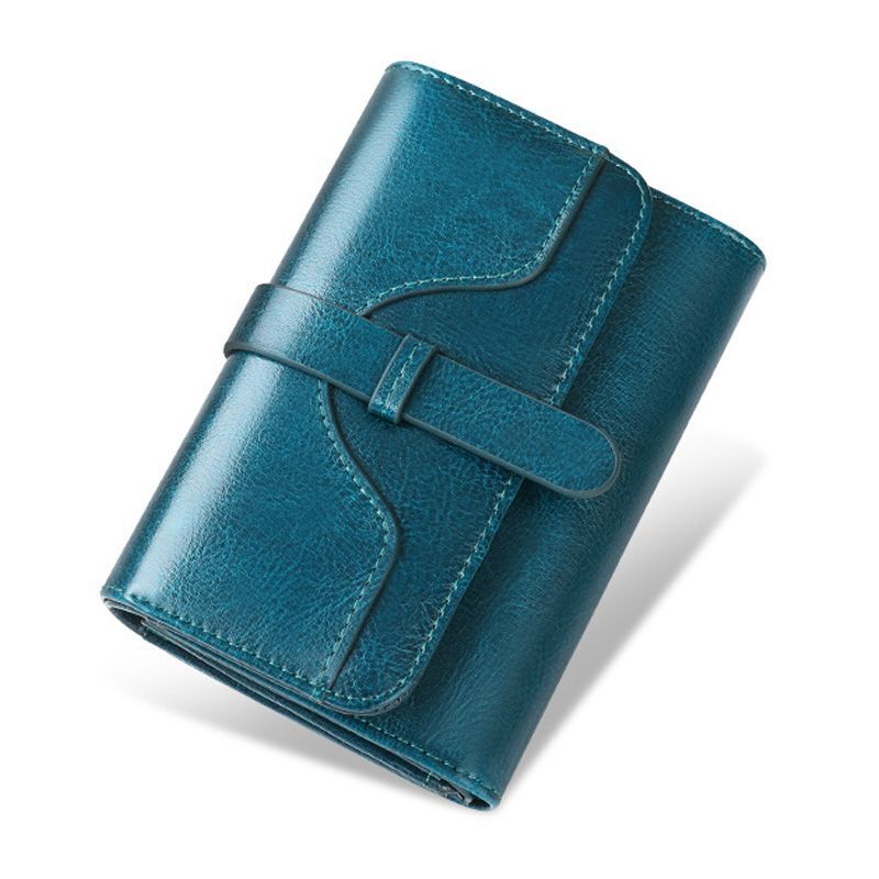 Genuine Leather Wallets Short Clutch Purse 3 Fold Card Coin Bag RFID 9*3*14 CM