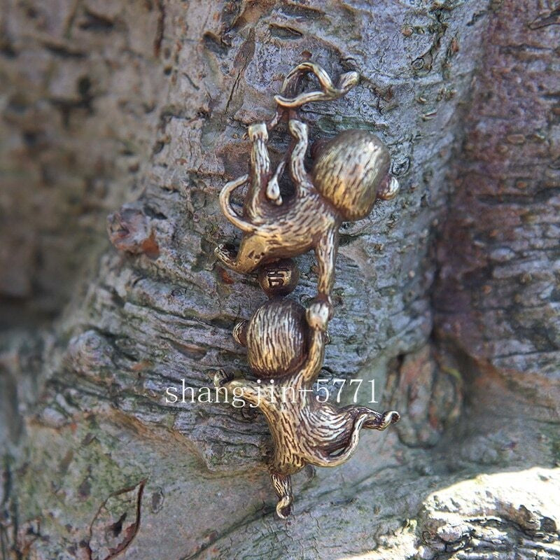 Antique Copper Climbing Monkey Figurine Miniature Ornament Hanging Brass Funny