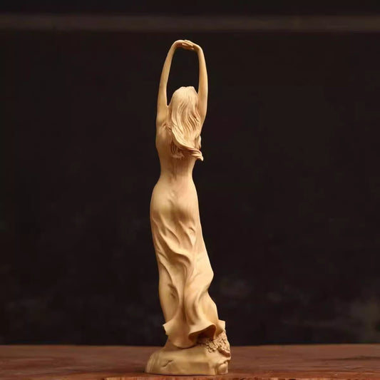 9" Boxwood Lady Girl Statue Beauty Figurine Model Art Body Romance Home Collect