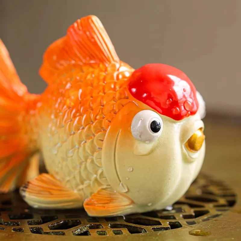 8cm Exquisitely Color Changing Goldfish Carp Tea Pet Wealth Attraction Ornament