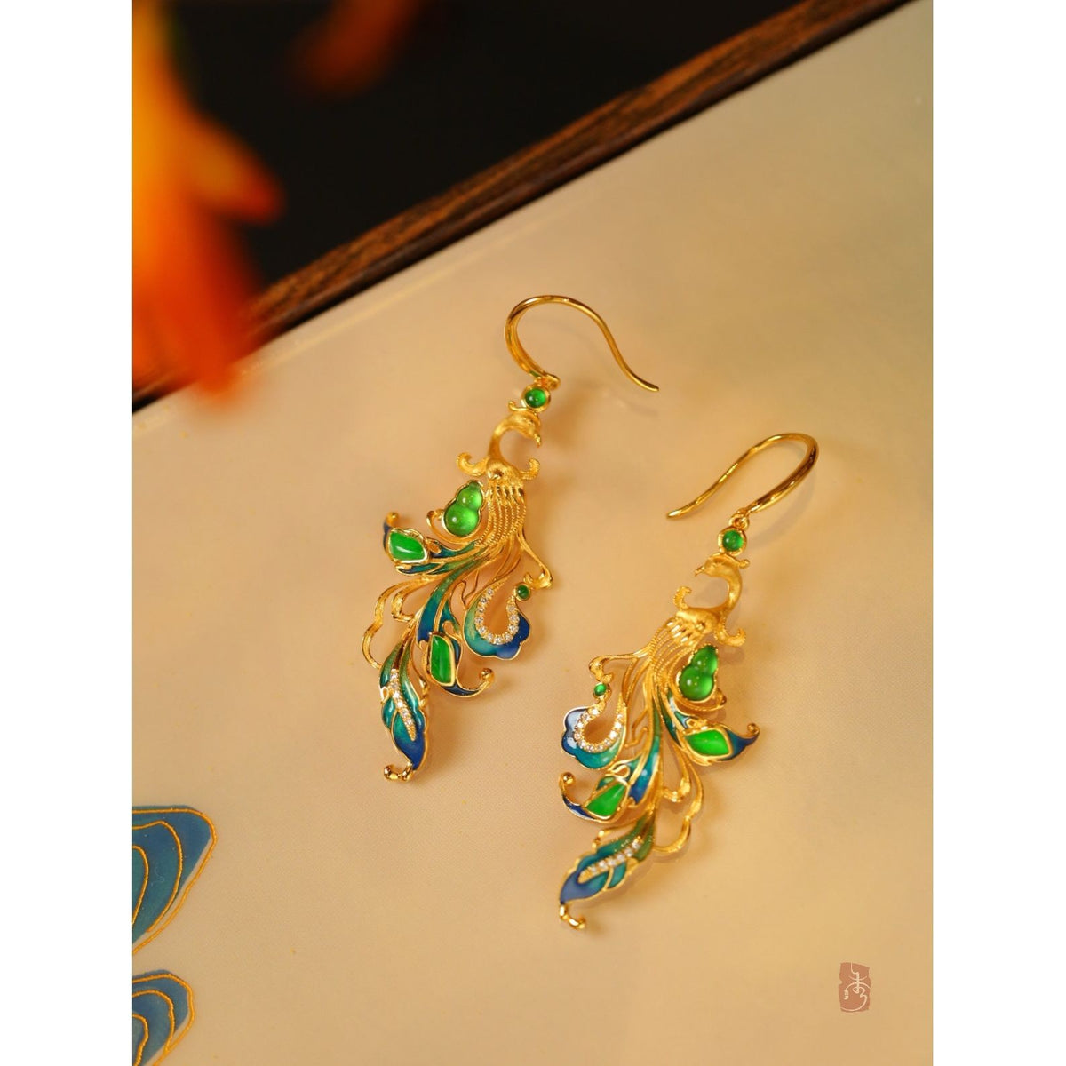 Original New Chinese Phoenix Earrings Agate Gourd Enamel National Style Drops