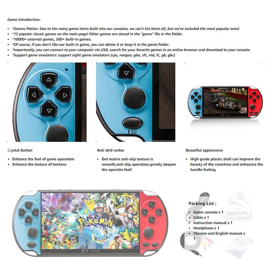 X7 Plus 5.1" Dual Joystick Portable Handheld Game Console Built-in 10000+ Games