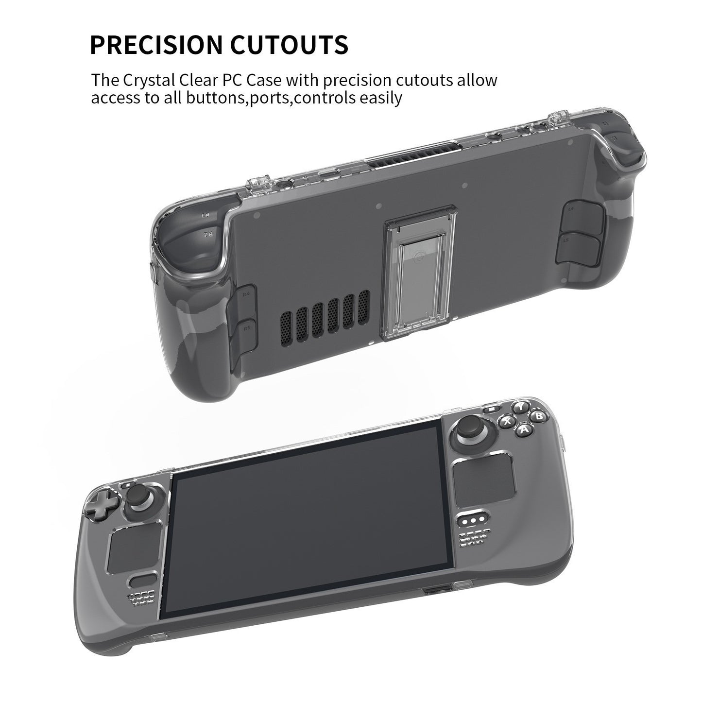 Crystal Clear Protective Back Case Shell With Stand for Steam Deck Game Console