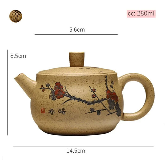Yixing Purple Clay Tea Pot Handpainted Plum Blossom Teapot Raw Ore Section