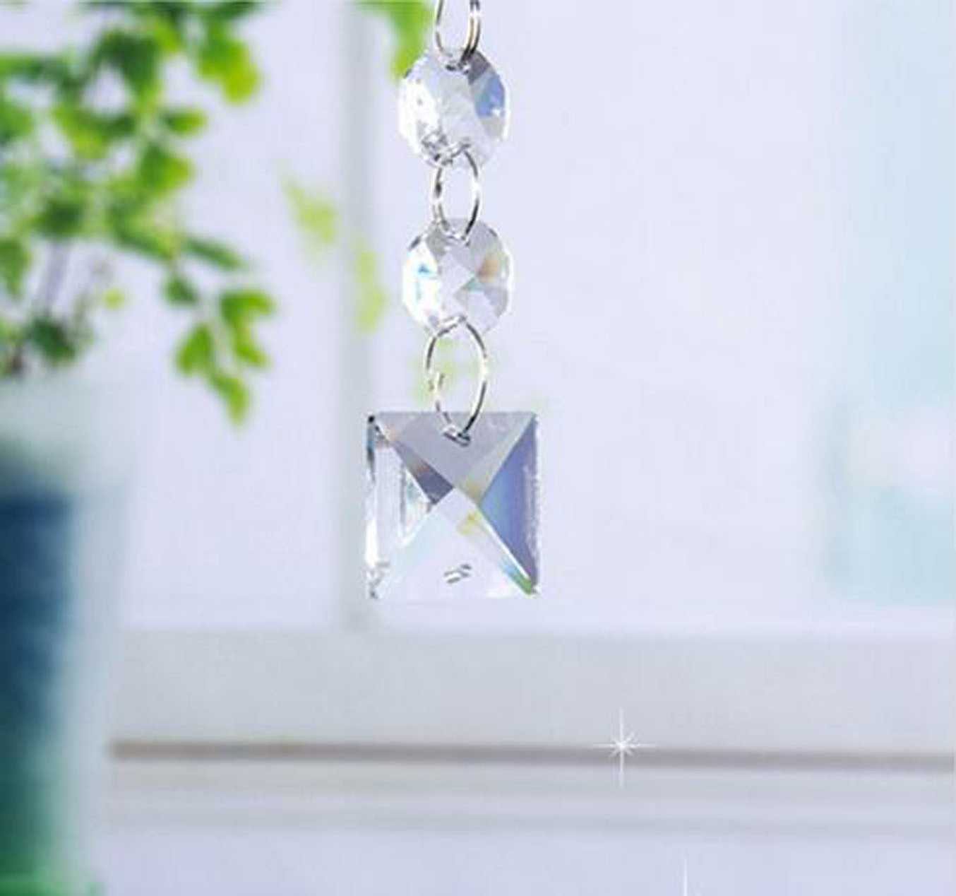 150pcs 14mm Clear Glass Square Crystal Beads Prisms Chandelier Lamp Chain Parts