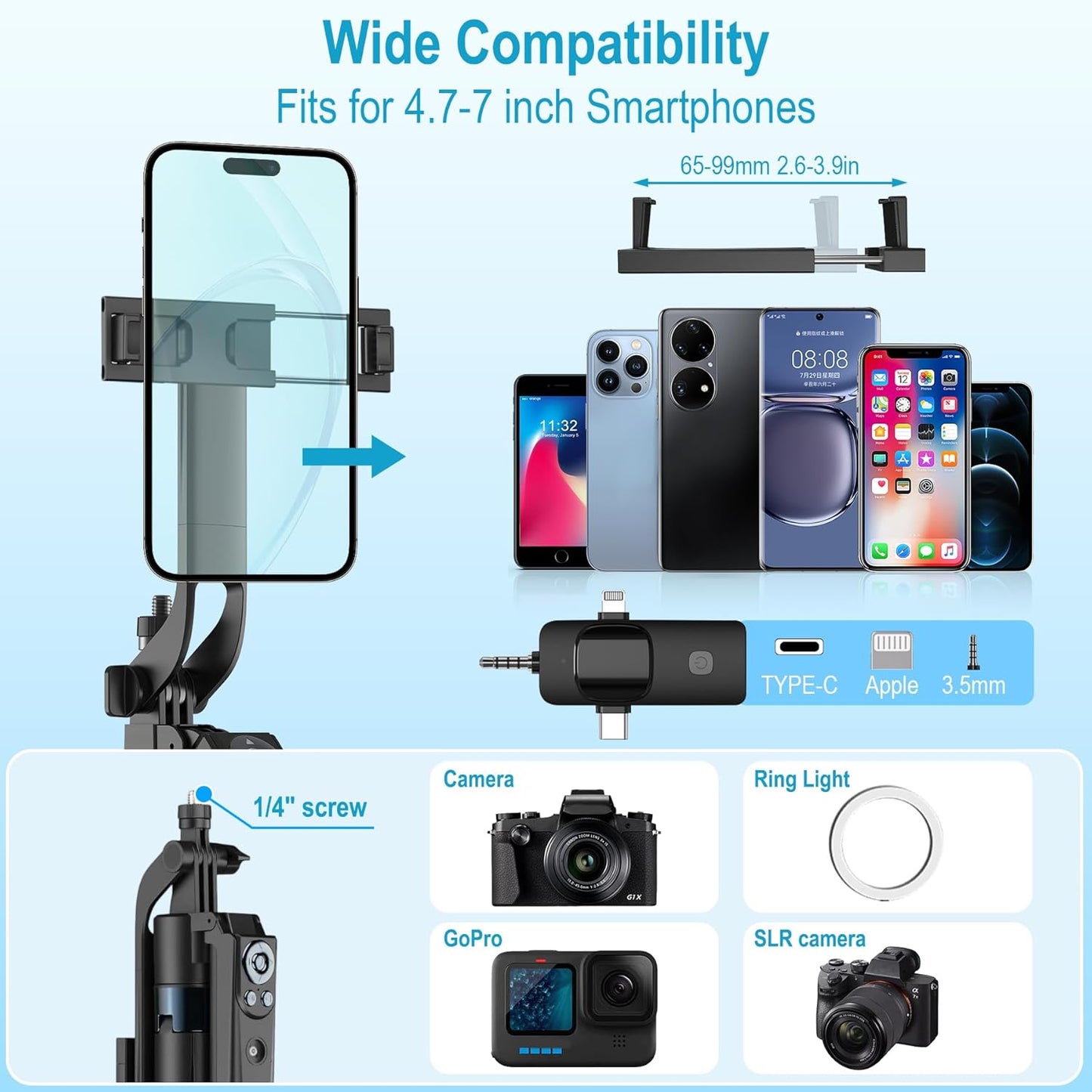 Vlogging Kit for Iphone/Android, 63”Auto Face Tracking Tripod for Iphone with Li