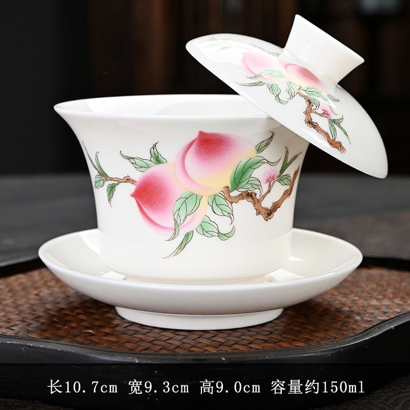 1pc San Cai Gaiwan Tea Set Dehua Ceramic Gaiwan White Porcelain Household