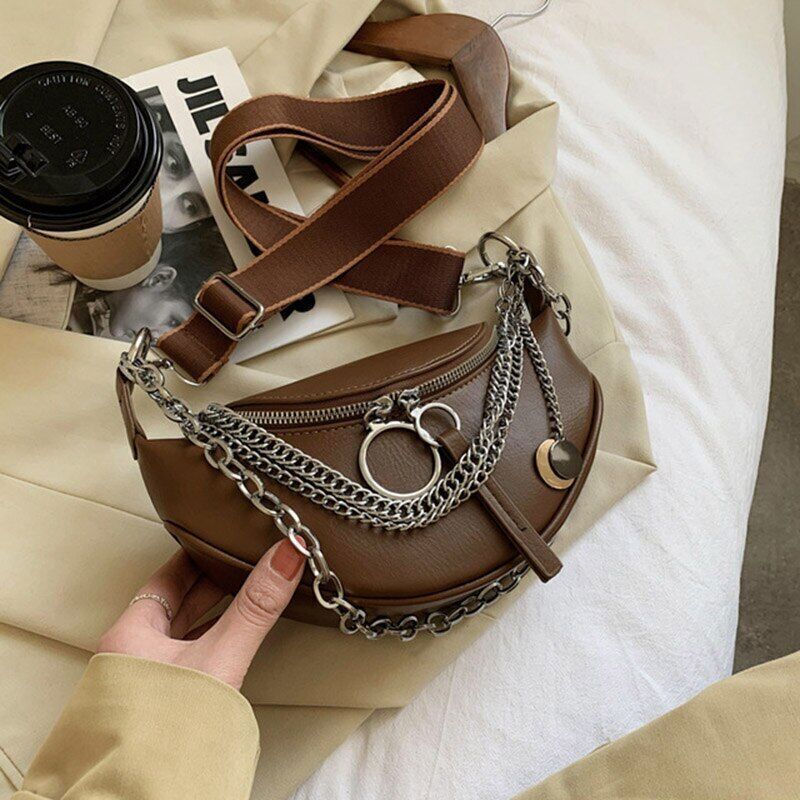Chain Waist Belt Bag Women Leather Crossbody Fashion Phone Pack Purse Ladies