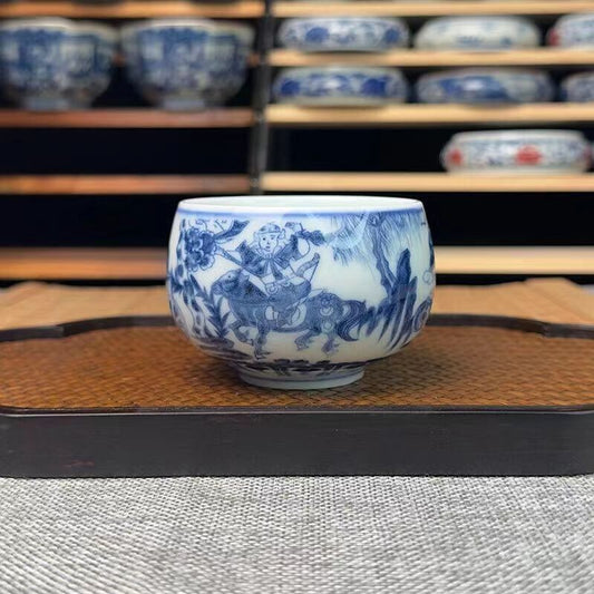 chinese jingdezhen porcelain blue and white tea cup:鬼谷子