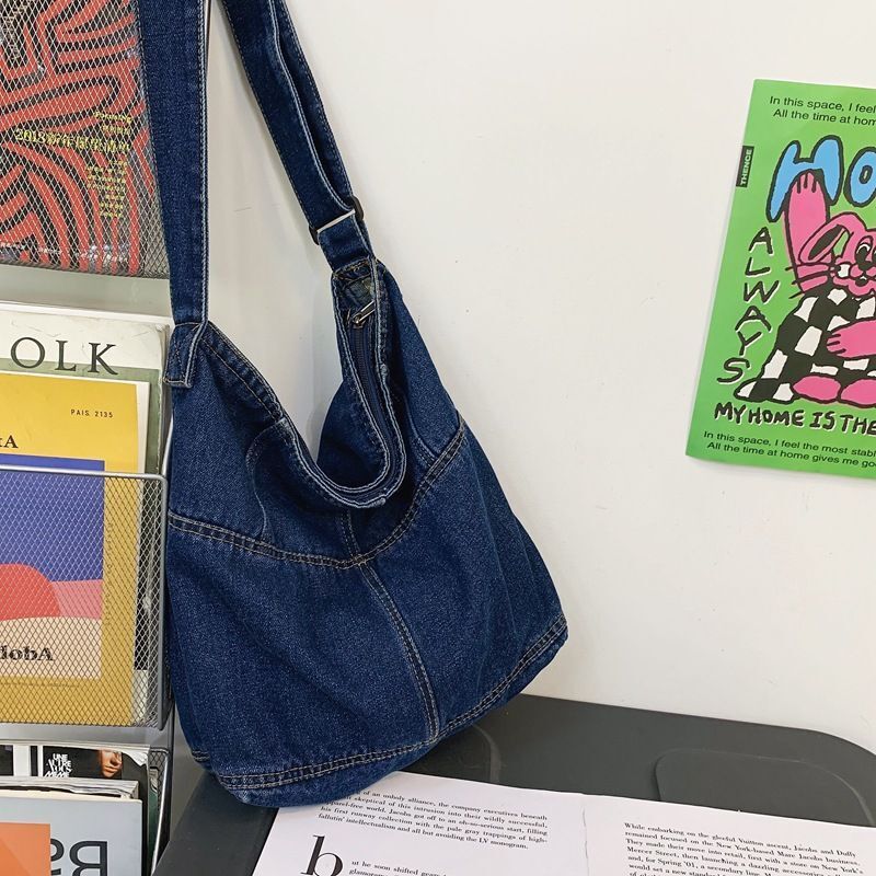 Denim Textile Big Capacity Hobo Bag Soft Jeans Fabric School Laptop Pouch Bags