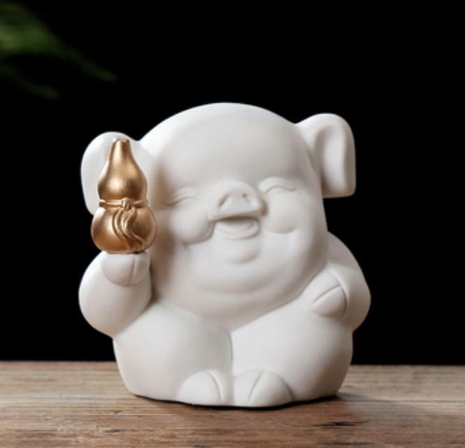 3.5" China White Porcelain Ceramics Lovable 12 Zodiac Gourd Pig Figurine Statues