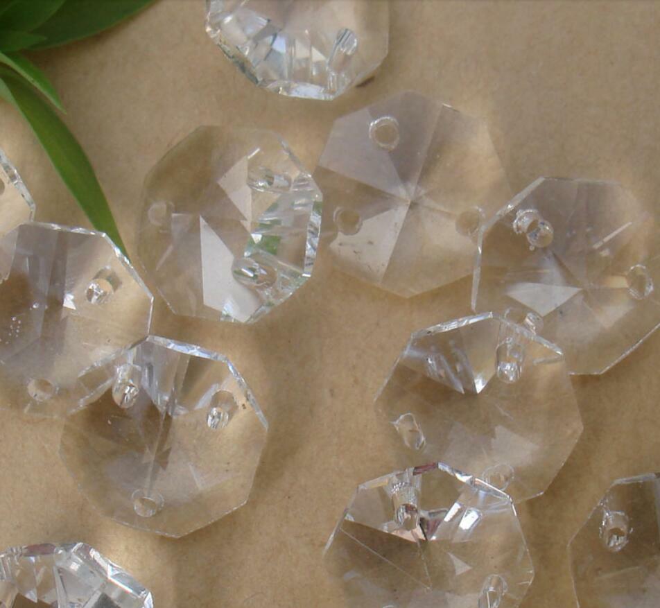 100pcs 14mm Transparent Octagonal Crystal Chandelier Beads Three Holes Wedding