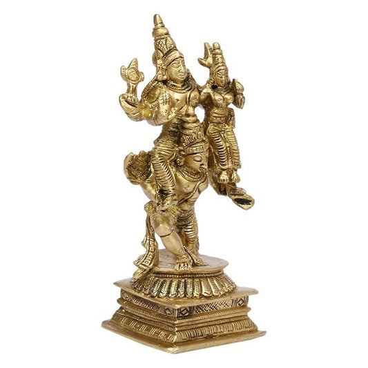 Hindu God Brass Lord Vishnu Laxmi Riding on Garuda Idol Figurine Statue